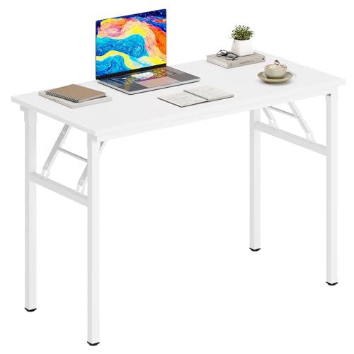 DlandHome Folding Desk Computer Desk 31.5x15.7inch Large No Install Needed Folding Table Workstation for Home Office White White