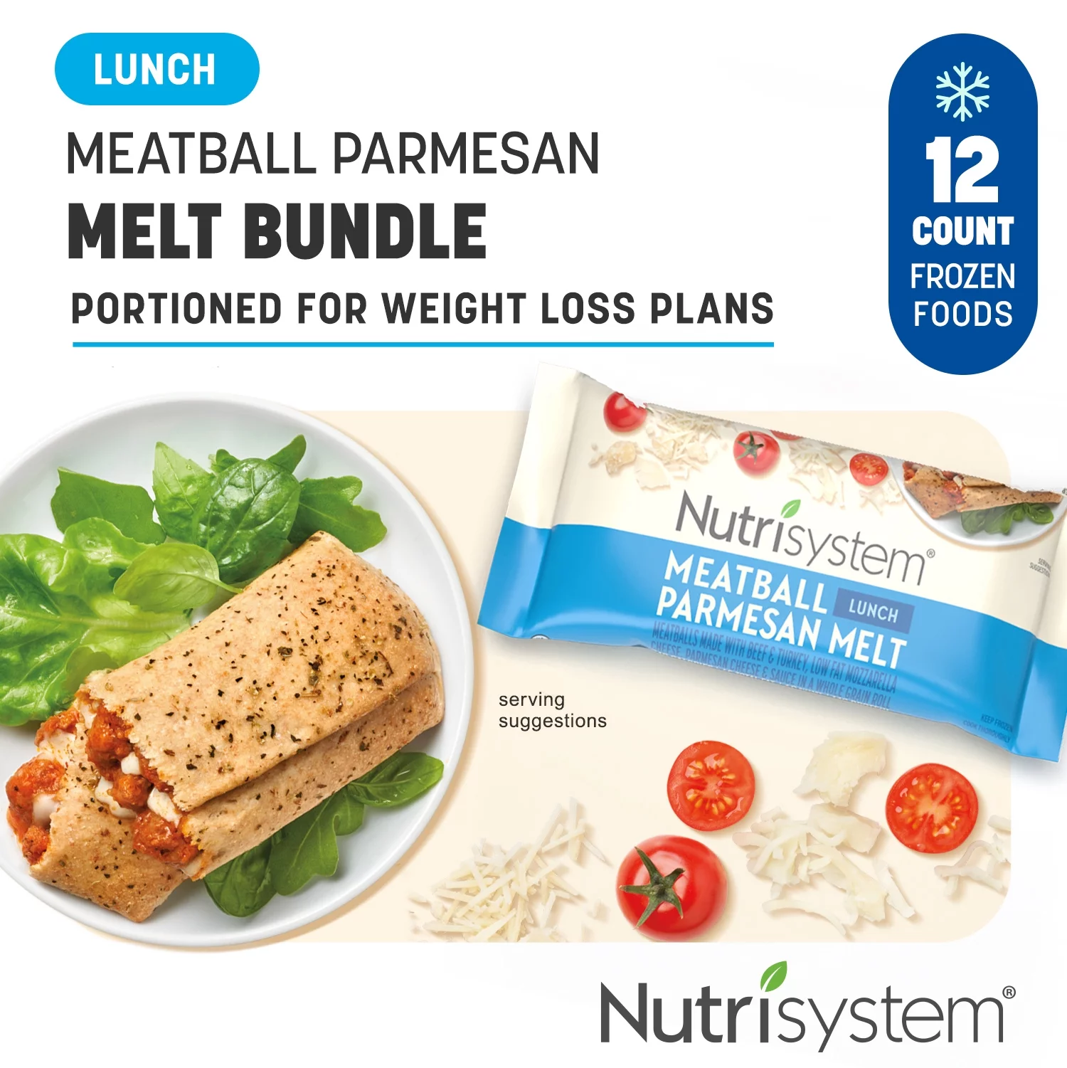 Nutrisystem Meatball Parmesan Lunch Melt, Frozen Packaged Meal, 12 Count