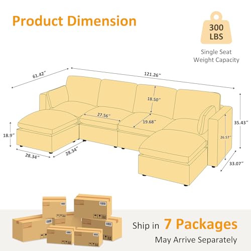 Modular Sectional Sofa, Convertible Sofa Couch Modular Sofa with Ottoman, Sectional Sofas for Living Room Small Apartments