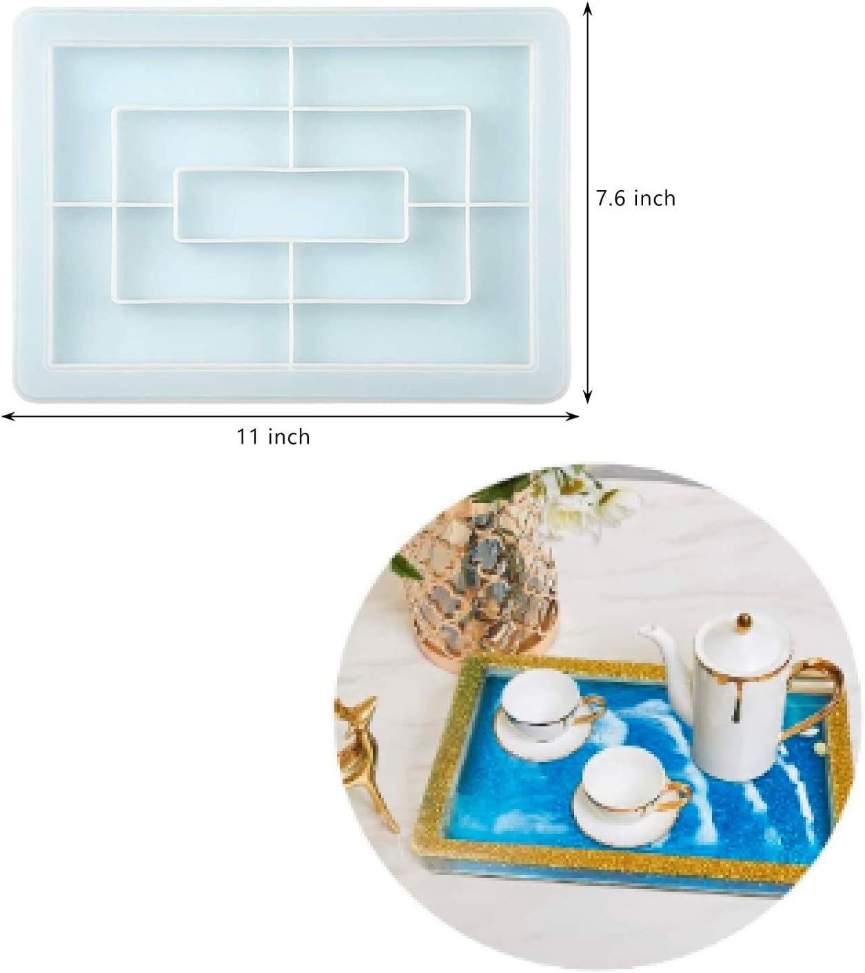 NAIVE BLUE Rectangle Rolling Tray Molds, Silicone Tray Molds, Large Rolling Tray Molds for Epoxy Resin, Resin Serving Tray Molds with Edges, DIY Desktop Storage Tray, Home Decoration…