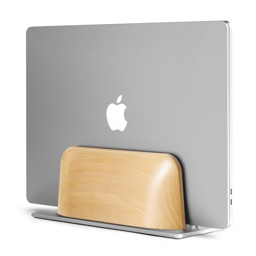 UPERGO Vertical Laptop Stand for MacBook, Wooden Laptop Holder Vertical for Desk Compatible with MacBook Pro and Other Laptops