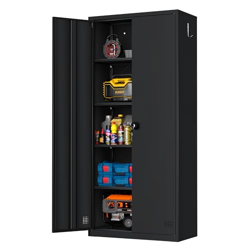 Qiaoxuan Metal Garage Storage Cabinet with 2 Doors and 4 Adjustable Shelves, Steel Locking Office File Cabinet, Tall Tool Cabinet for Home, Garage, Warehouse, Gym, School (71