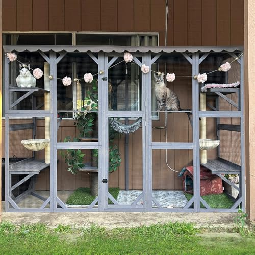 Aivituvin Catio Outdoor Cat Enclosure Window Large Cat Patio 3 Tiers with 6 Platforms and 2 Scratching Posts for Cats House 104