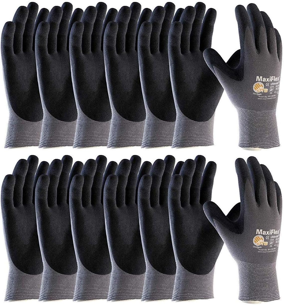MaxiFlex 34-874 Seamless Knit Nylon/Lycra Glove with Nitrile Coated Micro-Foam Grip on Palm and Fingers Glove (12, Small)