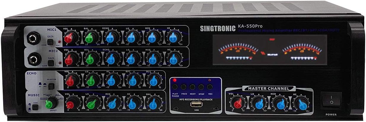 SINGTRONIC KA-550Pro Professional 1500W Mixing Amplifier Karaoke, Built in Voice Recording Function, Bluetooth Function ( Connect to Smart Devices to Sing on YouTube), Optical/Coax Inputs