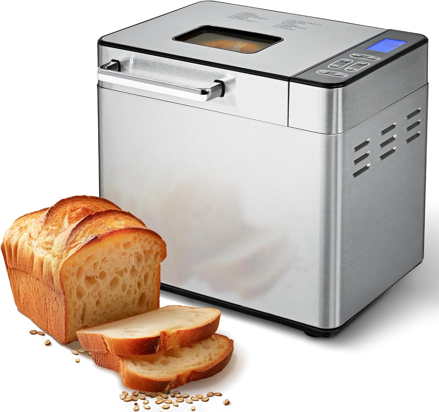 EUHOMY Bread Maker Machine 2LB Bread Maker for 3 Loaf Sizes & 3 Crust Colors - Ideal for Family Gifts, Breadmaker with Stainless Steel and Fruit & Nut Dispenser, Gluten Free