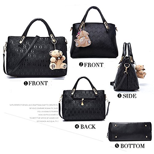 Women 4 Pcs Top Handle Satchel Hobo Handbag Set Large Tote +Purse +Shoulder Bag+Card Holder