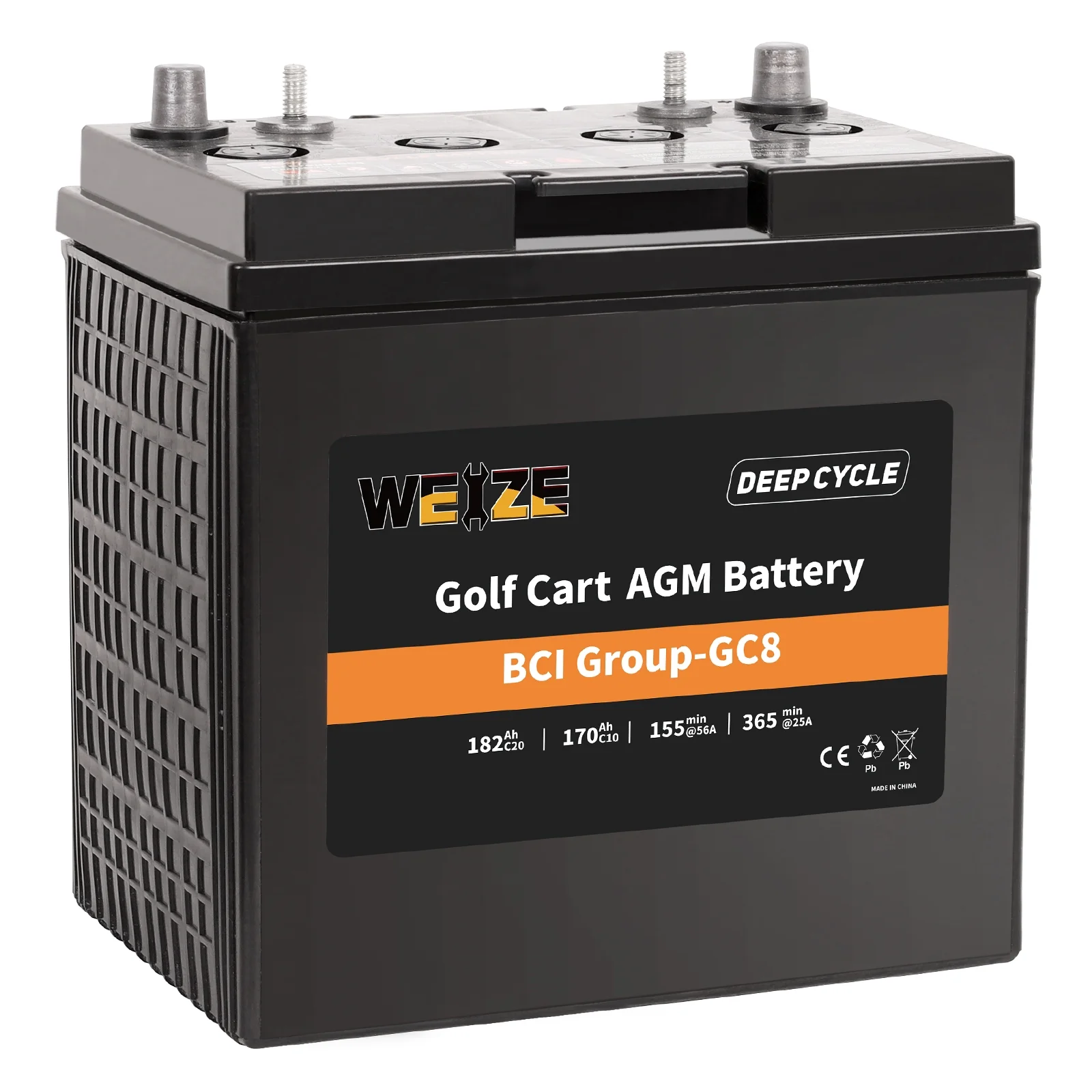 Weize Golf Cart Battery, 8V 182AH BCI Group GC8 High Capacity & Maintenance Free Deep Cycle AGM Scrubber Battery
