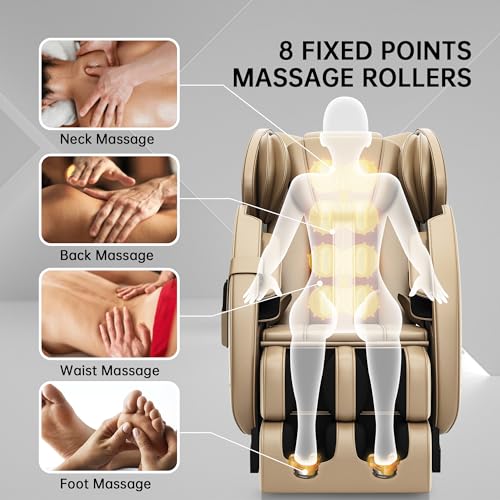 2024 Massage Chair, Full Body Zero Gravity with Shiatsu Massage Roller, 6 Auto Massage Mode, Heater, Foot Massage, Bluetooth, Khaki