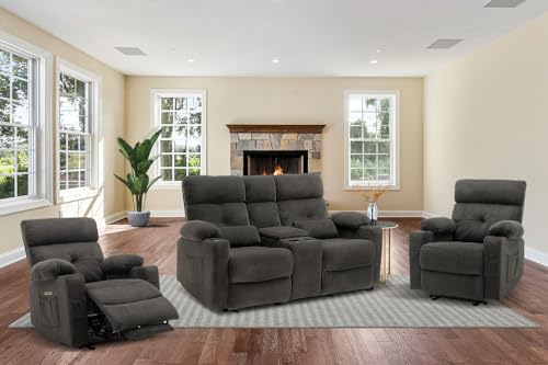 Recliner Sofa Set for Living Room, 2 Pieces Recliner Furniture Sofa Set, Power Reclining Sofa and Recliner, Reclining Living Room Set, Wall Hugger Reclining Sofa for Living Room