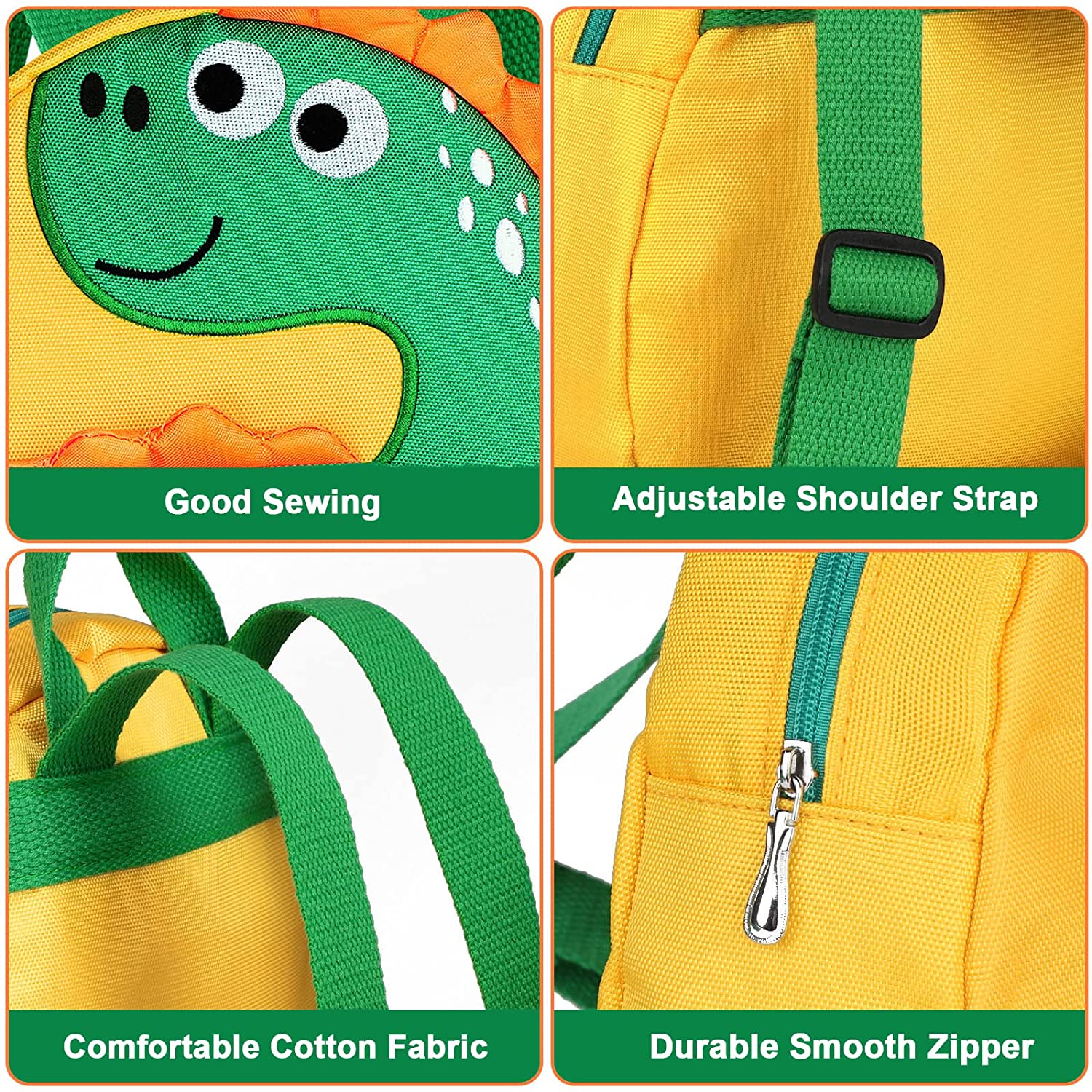Anti Lost Toddler Backpack ,Dinosaur Backpacks, 4 in 1 Child Harness Leash Walking Wristband (Yellow)