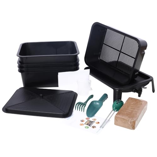 Worm Farm Kit,Worm Composter for Vermicomposting Starter, Indoor & Outdoor Worm Composter, Worm Compost Bin for Recycling Food Waste (Black,4-Tray 20L)