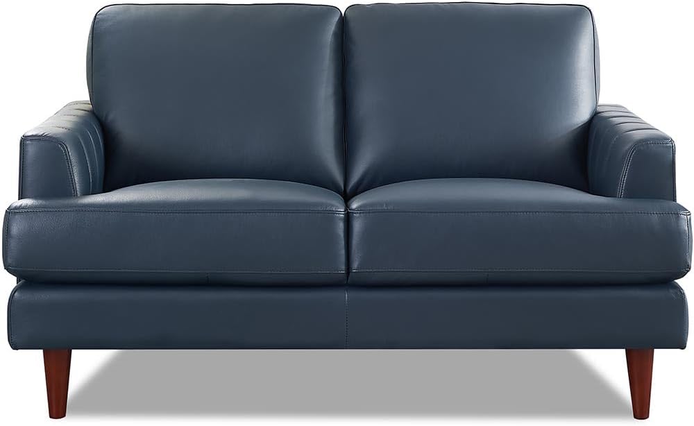 Hydeline Cassia Top Grain Leather Loveseat, Bristol Navy