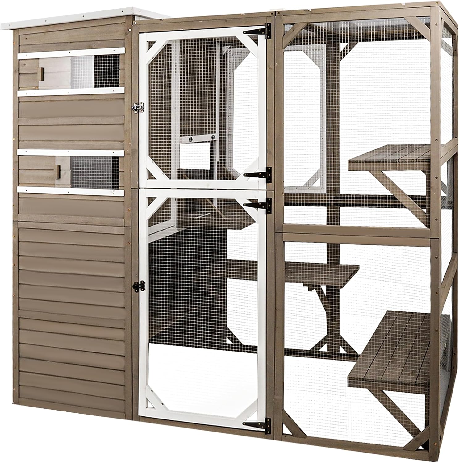 Catio Outdoor Cat Enclosure Cat Catio Cat House, Cat Cage Condo Indoor Playpen Kitty House Shelter with Multi Platforms, Waterproof Roof, Pull-Out Tray and 2 Resting Box