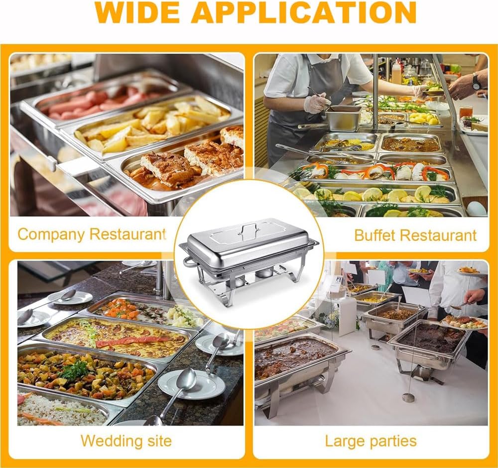 Chafing Dish Buffet Set, 8 Quart Chafing Dishes for Buffet, Three 1/3 Size Food Pans, Stainless Steel Restaurant Food Warmer for Kitchen Party Banquet Dining (1 Pack)