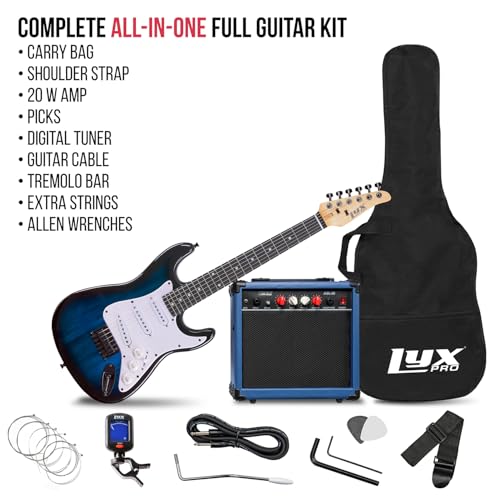 LyxPro 36 Inch Electric Guitar and Kit for Kids with 3/4 Size Beginner’s Guitar, Amp, Six Strings, Two Picks, Shoulder Strap, Digital Clip On Tuner, Cable and Soft Case Gig Bag -Red