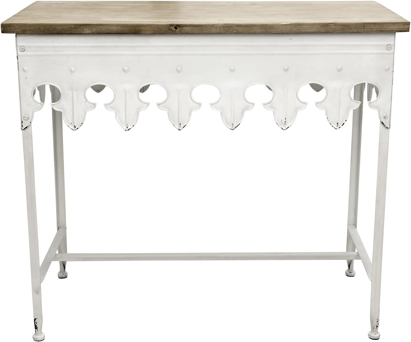 Creative Co-Op Metal Scalloped Edge Table with Wood Top, Distressed Zinc