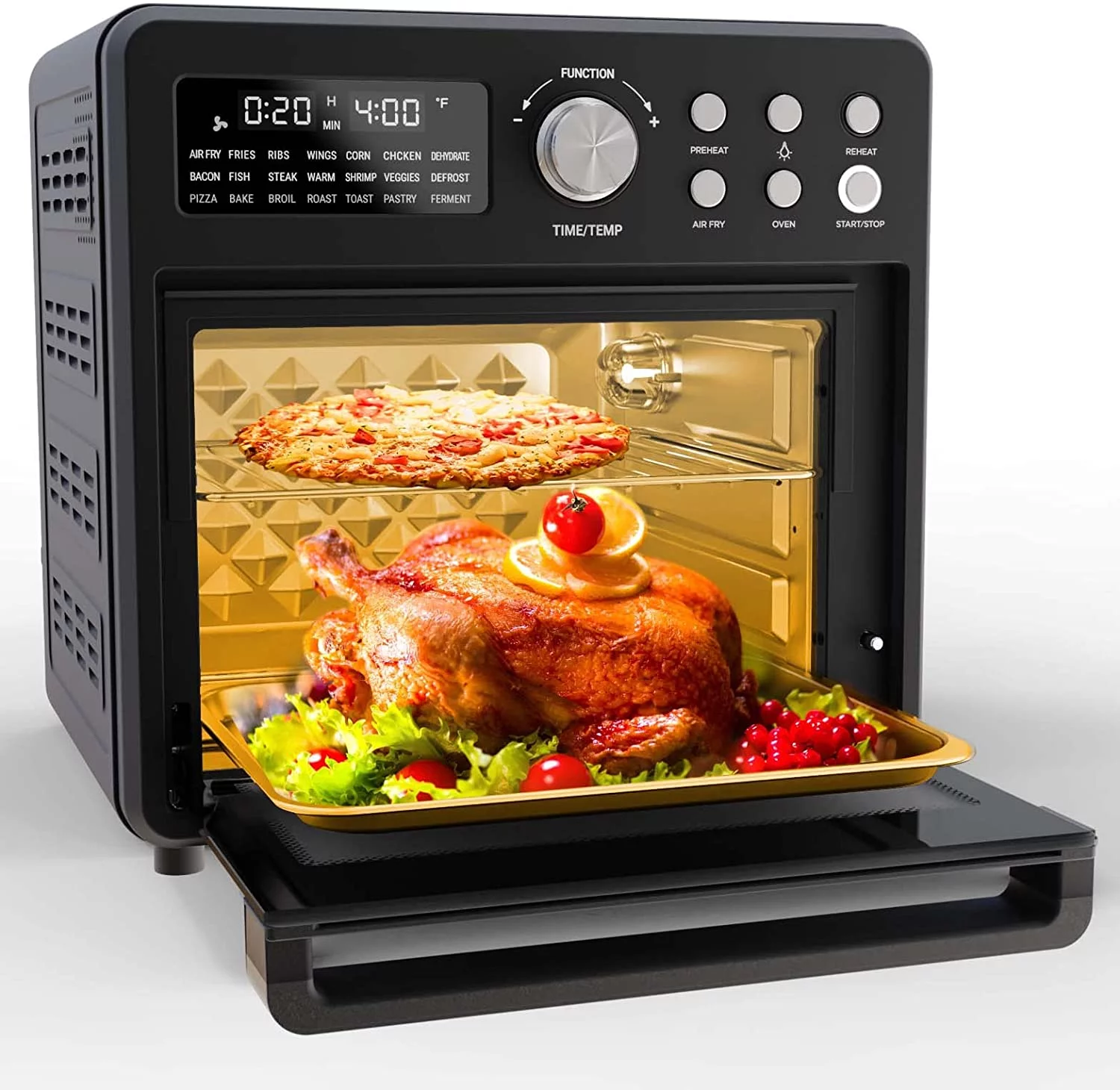 16 Quart Air Fryer 21-in-1 Air Fryer Toaster Oven Combo with Recipe, 1600W, Black