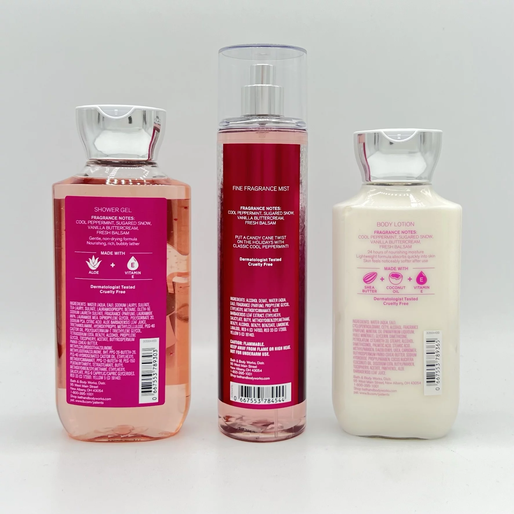 Bath and Body Works Twisted Peppermint Shower Gel, Fine Fragrance Mist and Body Lotion 3-Piece Bundle