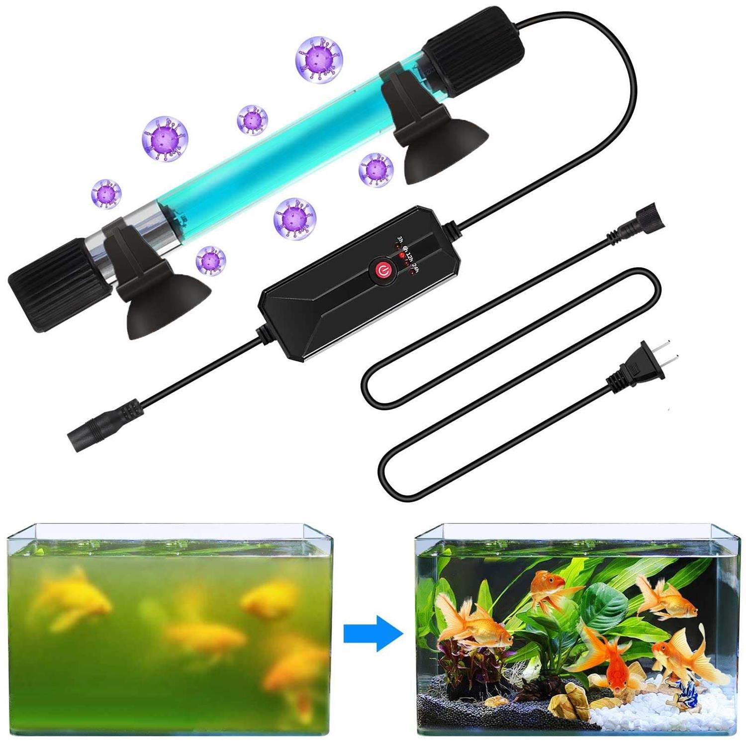 JAHEA UV Sterilizer for Aquarium,13 W Fish Tank Clean Light with Timer,Aquarium Green Killing Machine Waterproof Clean Submersible Lamp for Pond - Pet Supplies online store