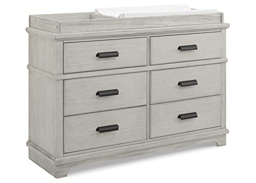 Delta Children Asher Crib 7-Piece Baby Nursery Furniture Set–Includes: Convertible Crib, Dresser, Changing Top, Crib Mattress, Sheets, Toddler Guardrail & Changing Pad, Rustic Mist