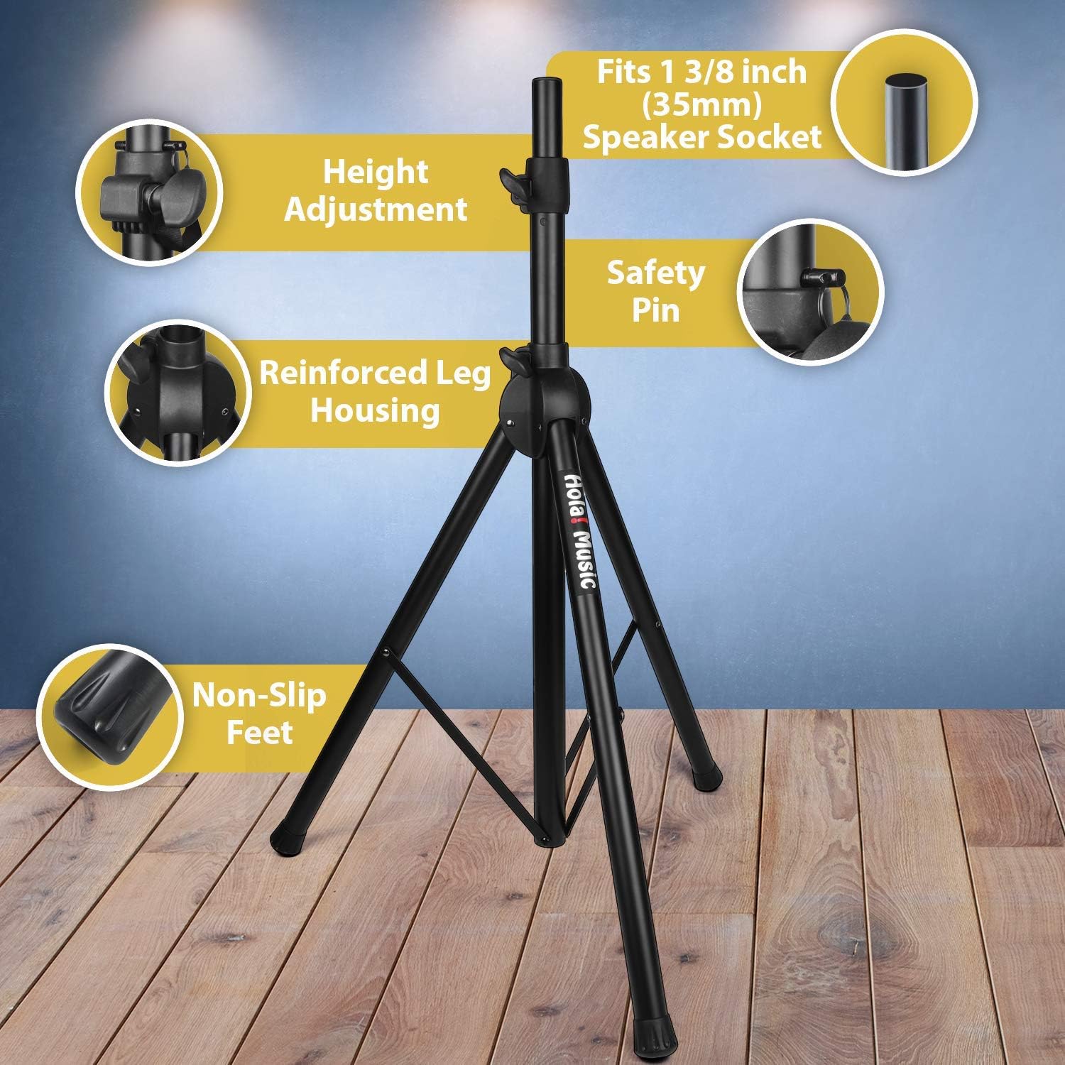 PAIR of PA Speaker Stands by Hola! Music, Professional Heavy-Duty Tripod Structure, 4-6ft Adjustable Height, Model HPS-500PA Pack of 2
