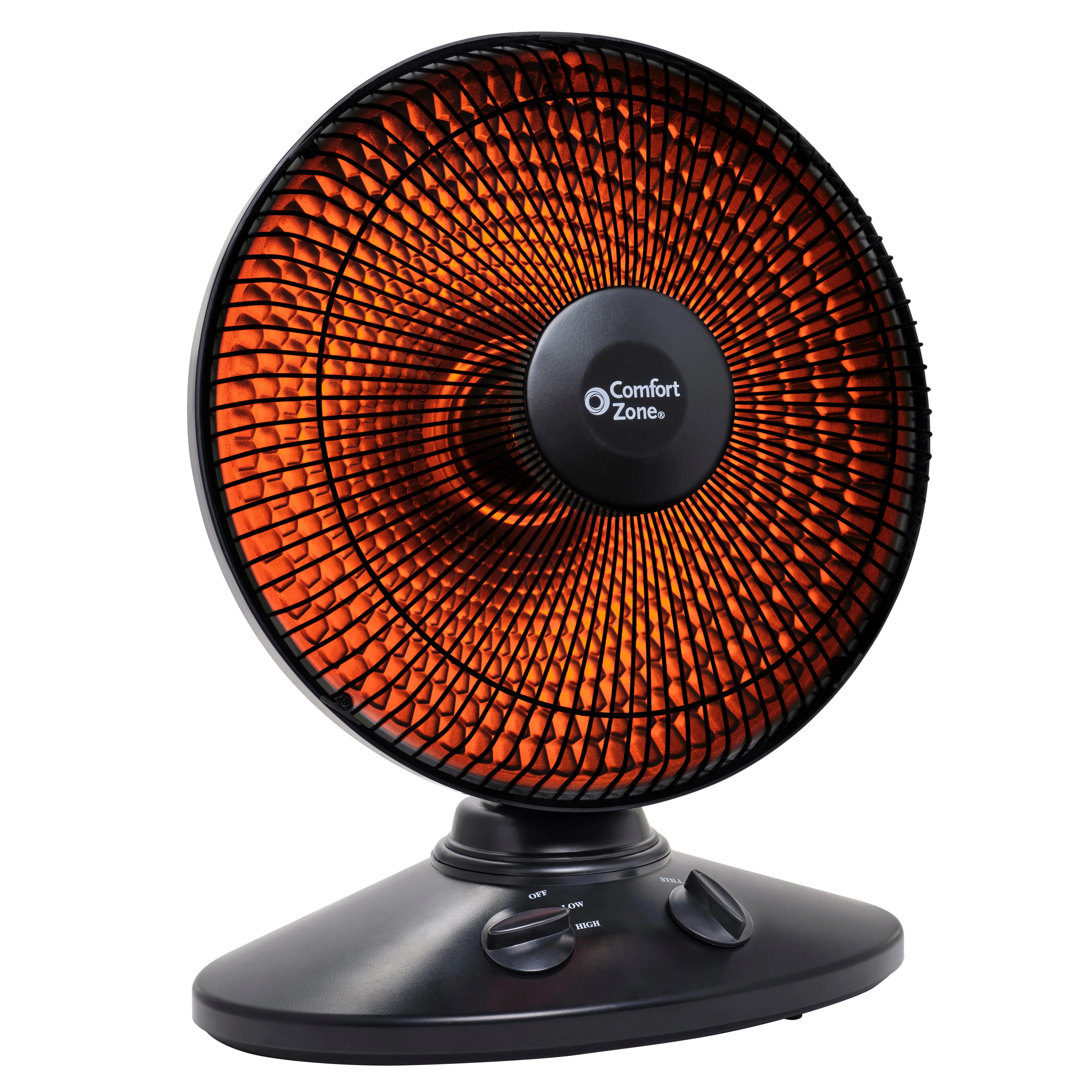 Comfort Zone 700/1,000-Watt Oscillating Parabolic Radiant Dish Heater with 7-degree Oscillation, Adjustable Tilt, Tip-Over Switch and Overheat Protection Sensor