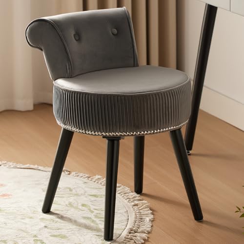 Vanity Stool - Vanity Chair with Back Small Vanity Makeup Vanity Chair Velvet Vanity Stool Chair Tufted Accent Chairs Makeup Chair for Vanity for Women Girls and Kids (Grey)