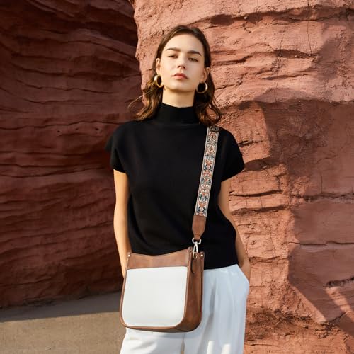 BOSTANTEN Crossbody Shoulder Bag for Women 2PCS Vegan Leather Hobo Purses Handbags with Wide Guitar Strap