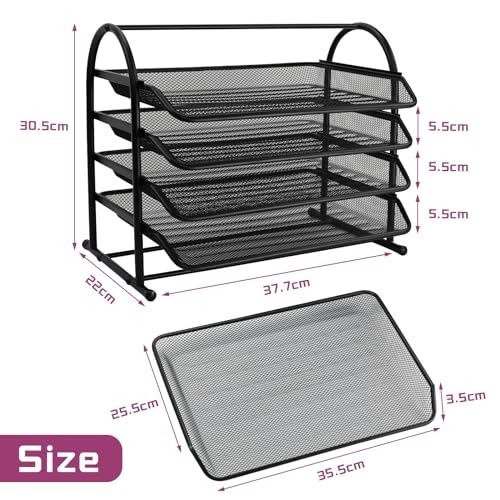 5 Tier Stackable Desktop Document, Mesh Letter Trays for Desk Organization - Letters Documents, Mail, Files, Paper for Desk Organizer, Black (5 Tier)