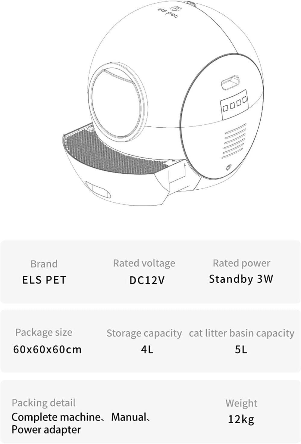 ELS PET Smart Self-Cleaning Cat Litter Box/APP Control Automatic WiFi-Enabled Cat Littler Box for Multiple Cats