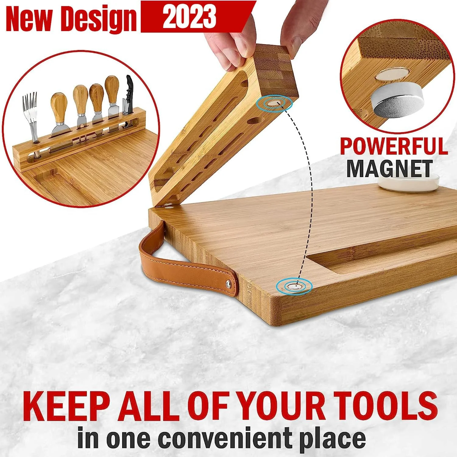 Charcuterie Boards with Handles - Bamboo Cheese Board with Knife Set, Wine Opener, Ceramic Bowls & Forks - Magnetic Utensils Holder - Gifts for Housewarming, Weddings & Anniversaries