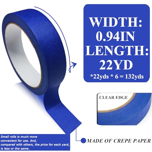 4 Rolls Premium Painters Tape, Blue Tape, Masking Master Tape, Paint Tape for Multi-Purpose, Painting, Painter's, DIY Crafts Arts (88yd =0.94IN*22yd*4) Decoration Labeling No Residue, Easy Removal