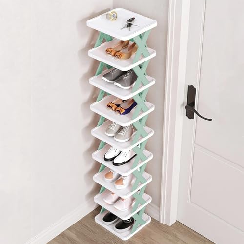 9 Tiers Vertical Shoe Rack, Narrow Shoe Rack, Slim Shoe Organizer, Space Saving Free Standing Shoes Storage, Entryway Shoe Organizer for Closet, Doorway, Garage, Living Room, Blue