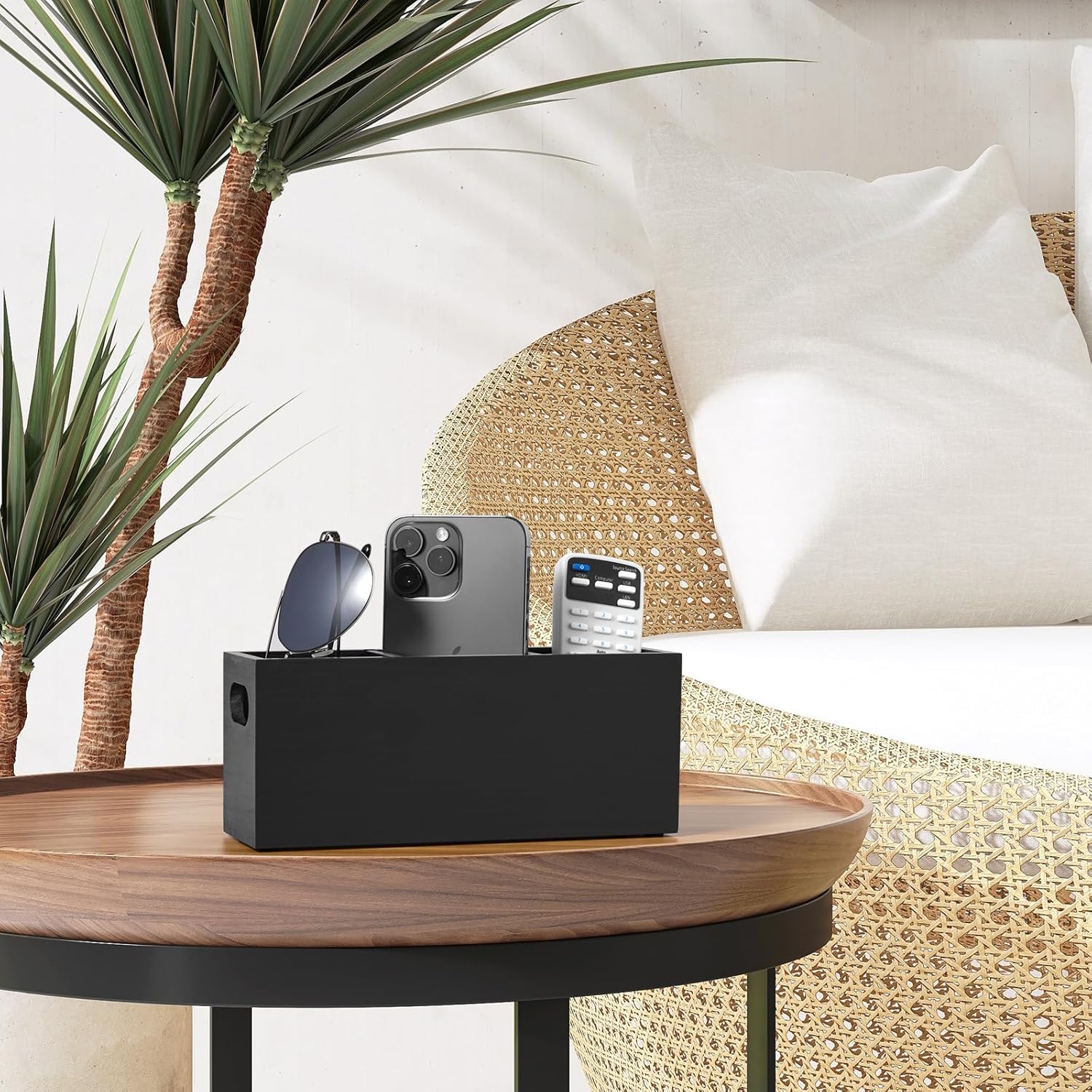 TV Remote Holder, Wall Remote Control Holder, 3 Slots Remote Caddy Wall Mount, Wooden TV Remote Wall Holder, Wall Pen Holder, Black