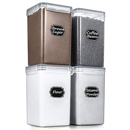 Wildone Large Food Storage Containers 5.2L /175oz, 4 Pieces BPA Free Airtight Food Storage Canisters for Flour, Sugar, Baking Supplies, Kitchen Pantry Organization, Include Pen & 20 Labels