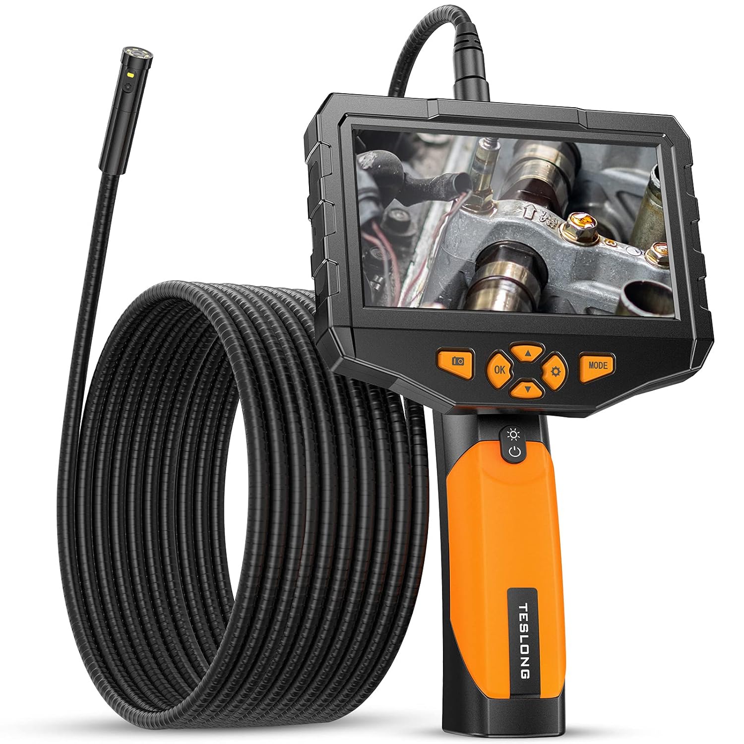 Dual Lens Endoscope Camera, Teslong 5inch IPS Industrial Borescope Inspection Camera with Light, for Automotive HVAC Plumbing, 1080P HD Waterproof Probe, 16.5ft Gooseneck Snake Cable & Tool Case