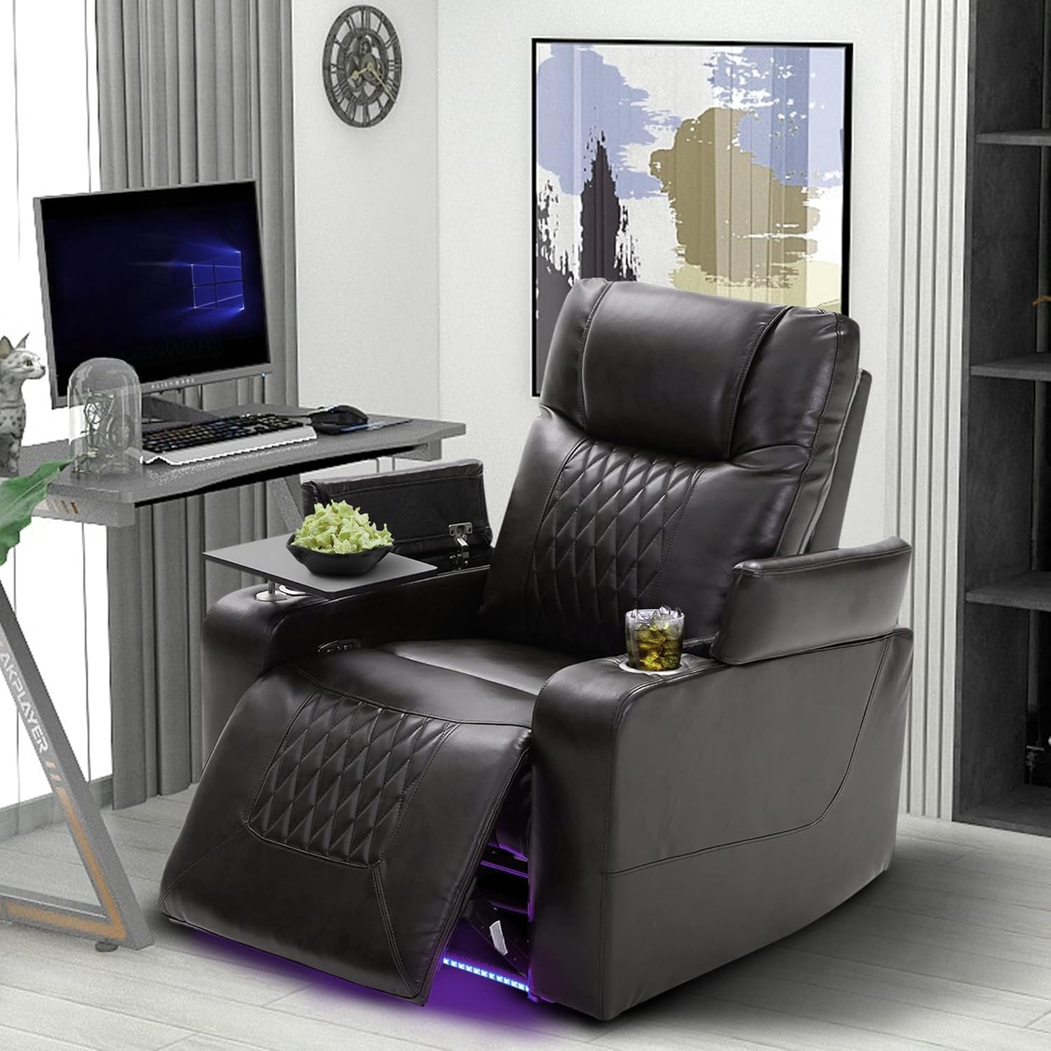 Power Recliner Chair with USB Port and Cup Holders, Home Theater Seating Reclining Chair Electric Recliners with Swivel Tray Table & Hidden Arm Storage for Living Room Bedroom