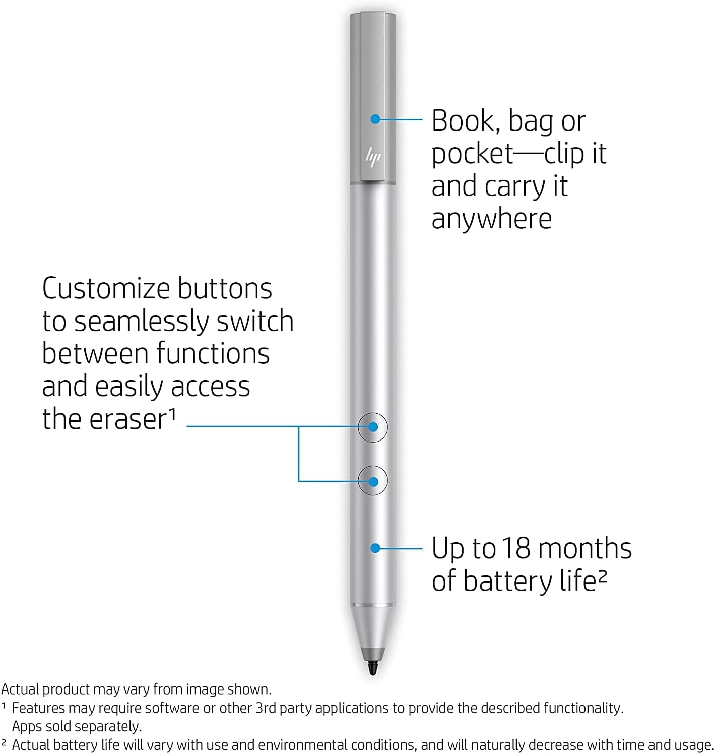 Genuine HP Stylus Pen, Compatible with Any Pen-enabled HP Device, Envy x360/Pavilion x360/Spectre x360 Pack of 2