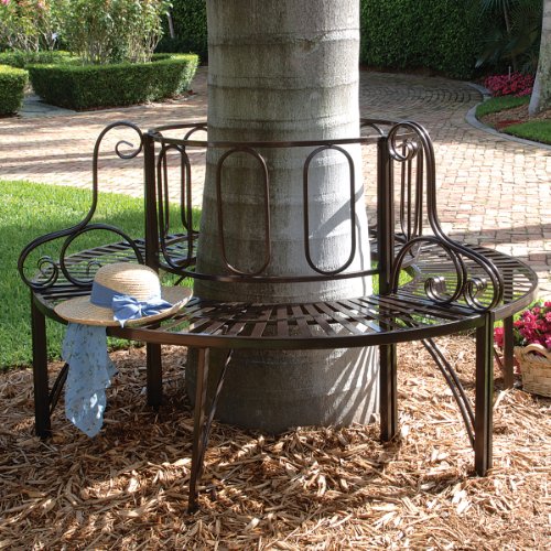 Design Toscano ZJ12063 Roundabout Circular Garden Tree Bench Seat, 47 Inch, Grey