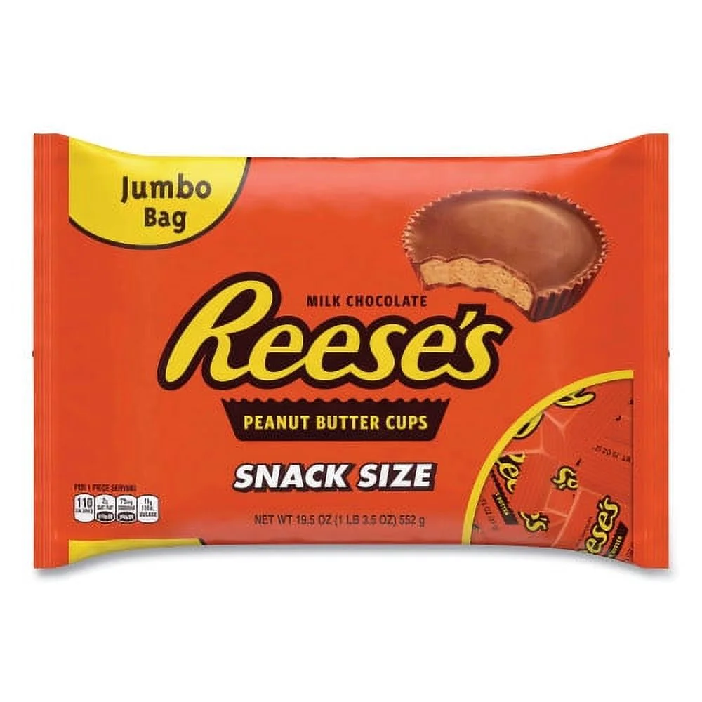 Reese's Snack Size Peanut Butter Cups, Jumbo Bag, 19.5 oz Bag, (24600012)