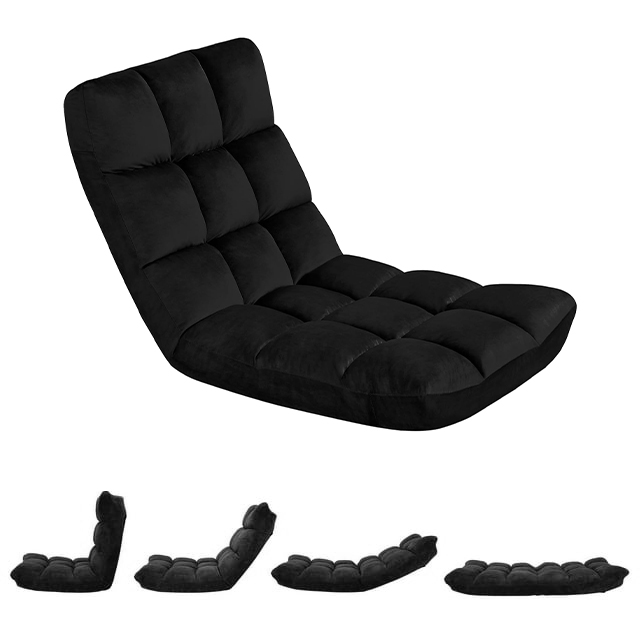 Ajustable 14-Position Floor Chair Folding Lazy Gaming Sofa Chair,Floor Folding Chair with Back Support, Adults Couch Recliner, Floor Seating Lounge Chair, Armless Meditation Chair,Black