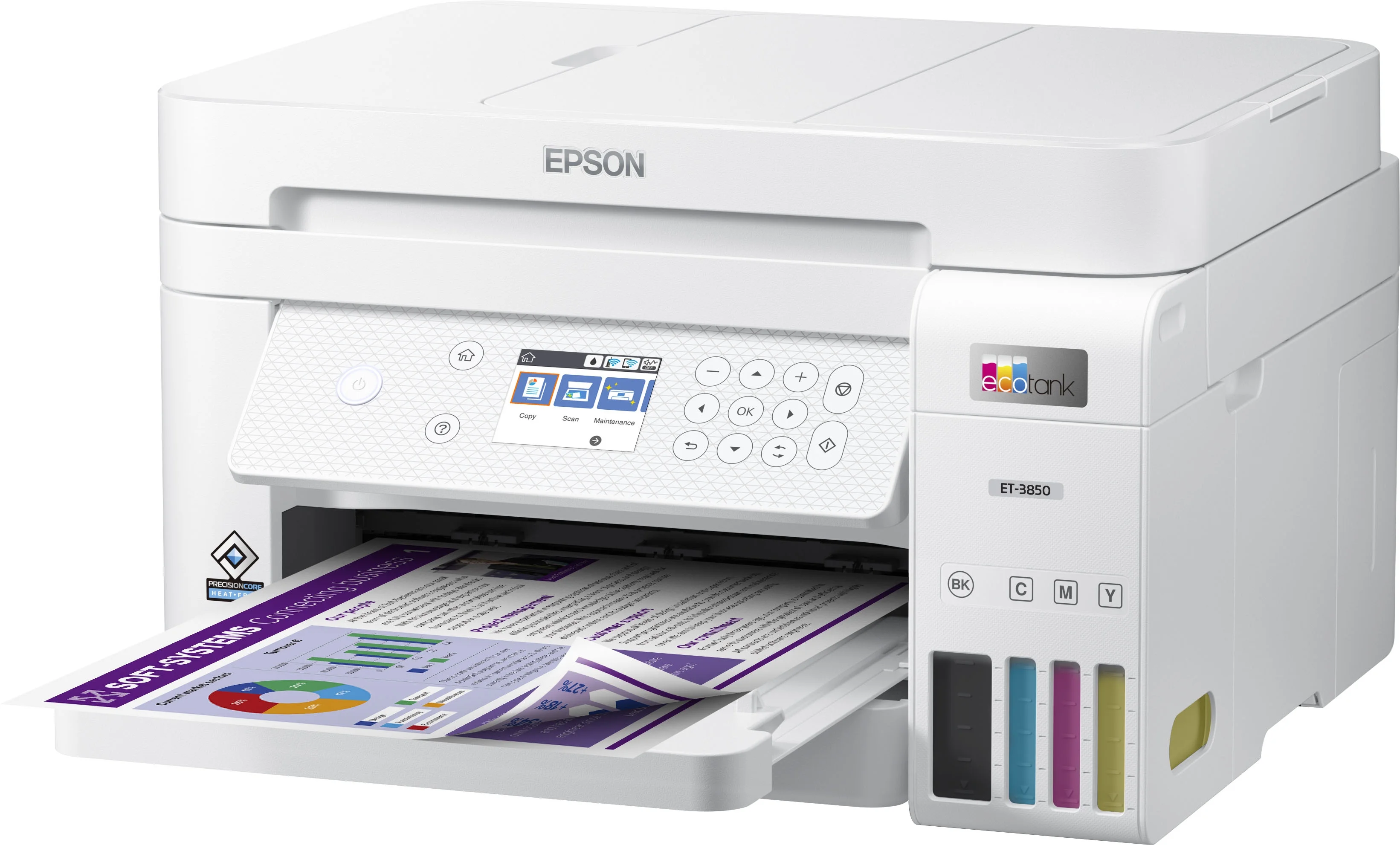 Epson EcoTank-3850 Special Edition All-in-One Inkjet Printer with Scanner, Copier, Business Office, White, Bundle with Printer Cable