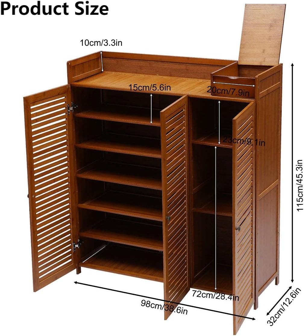 Gdrasuya10 Bamboo Entryway Shoe Storage Cabinets, 7 Tier Freestanding Shoe Cabinet Rack Organizers with Doors Space Saving for Shoes Slippers Boots Sneakers Large Capacity