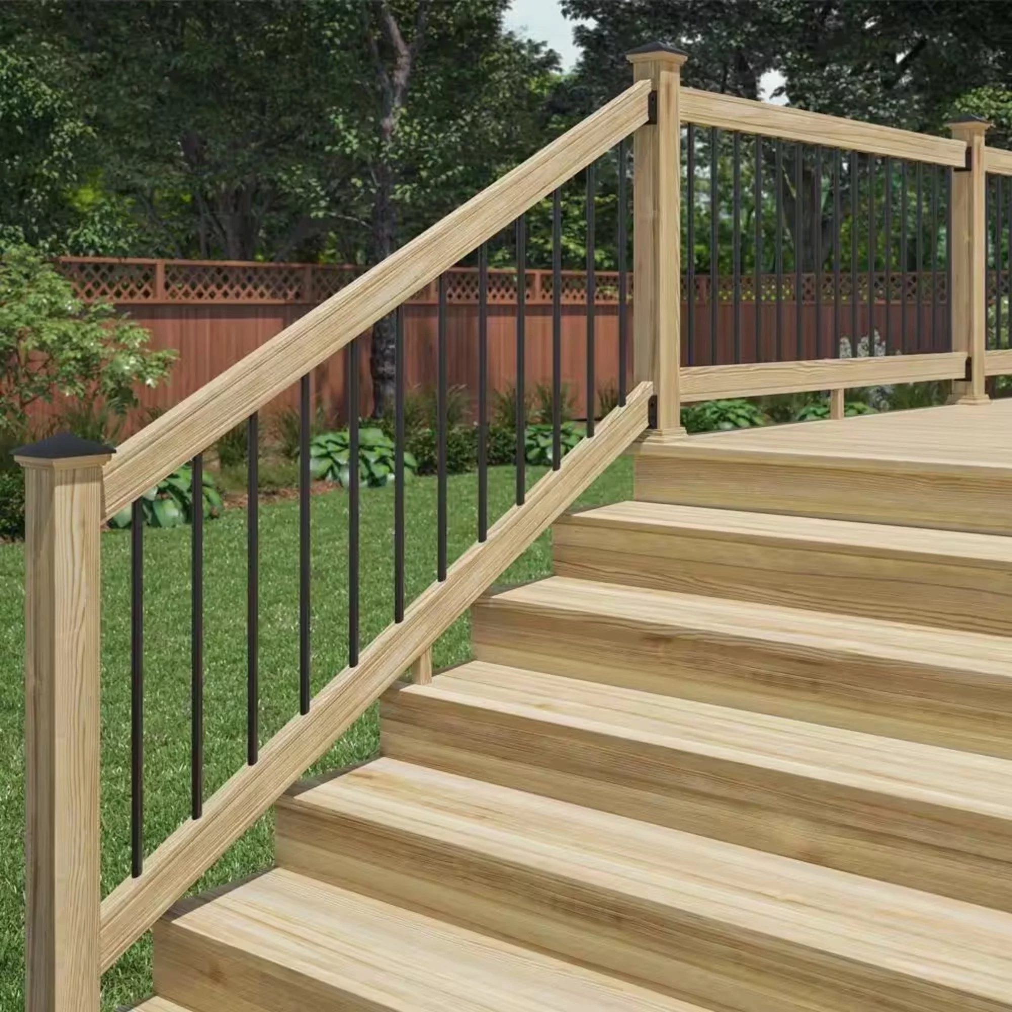 ProWood 6 Ft. Pressure-Treated Wood Stair Rail Kit with Aluminum Round Balusters