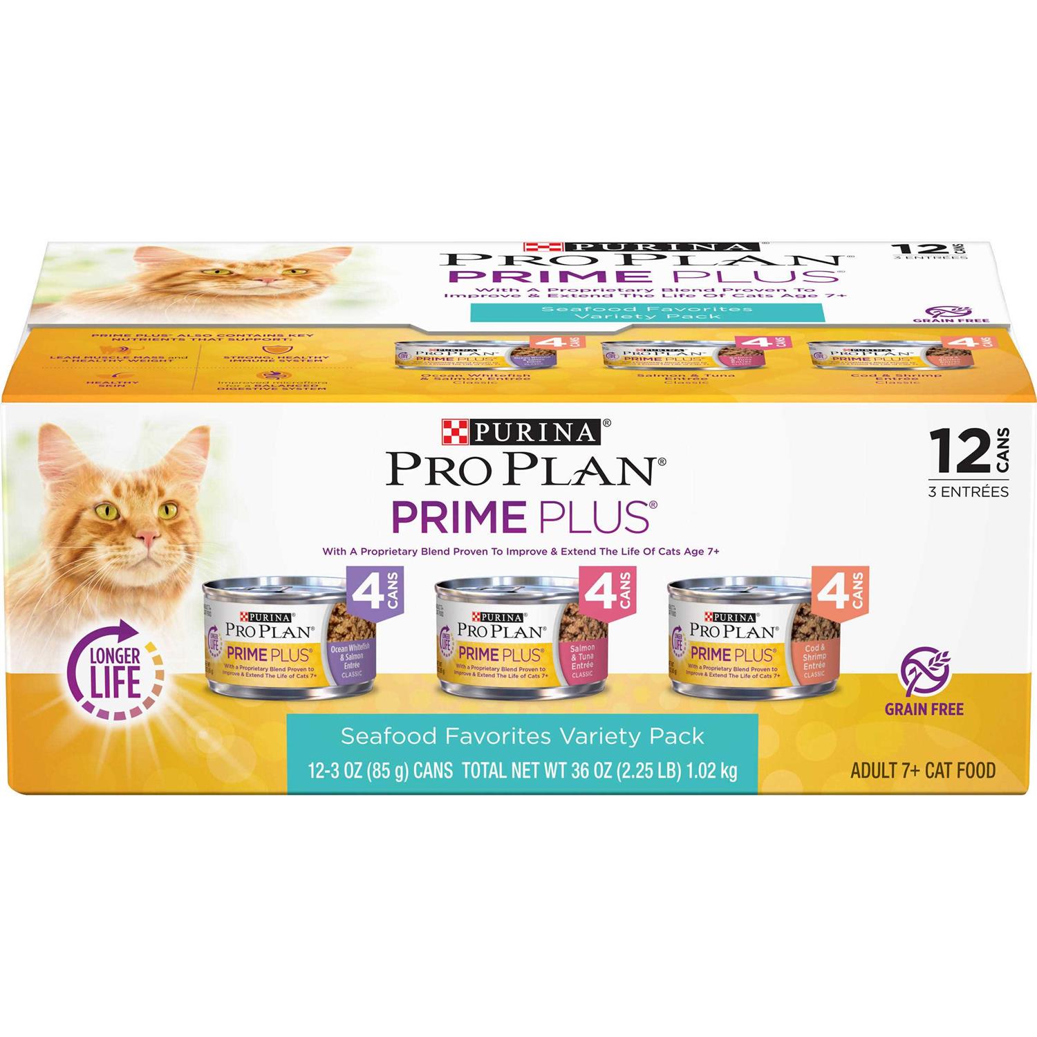 Purina Pro Plan Grain-Free Senior Pate Prime Plus Seafood Favorites Wet Cat Food Variety Pack - Pet Supplies online store