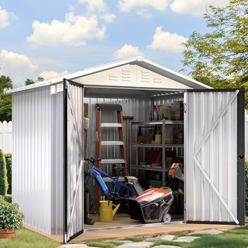 DWVO 6x4ft Storage Shed for Outdoors, Metal Sturdy Weatherproof Tool Locker with Secure Door and Ventilation for Equipment, Mowers, Bikes, Outdoor Spaces, Dark Gray