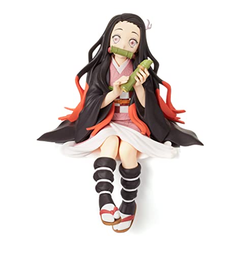 Nezuko Figure Eating Rice Balls Sitting Pose Demon Action Figures Anime Devil Slayer Figure Desktop Decor Collection Toy Birthday Gift for Fans