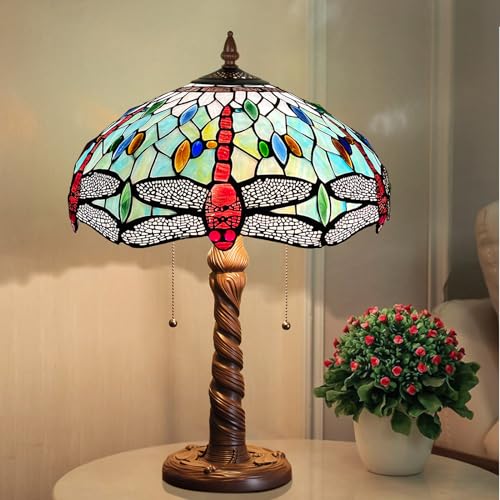 Capulina Tiffany Table Lamp, Mission Hexagon Virgin Style Stained Glass Reading Desk Lamp 2-Light 16x16x24 Inches Decor for Home Office Bedroom Living Room