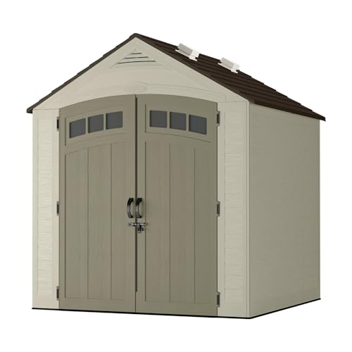 Suncast Vista 7x7 Storage Shed with Multi-Wall Resin Panels, 4 Skylights, IllumiVent System, and Pad-Lockable Doors, 84